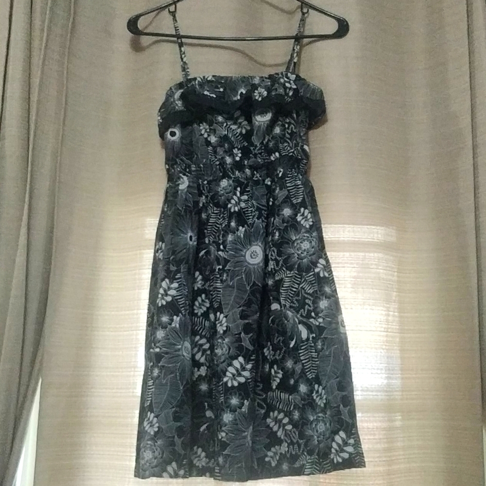 Girls Black white flower print dress